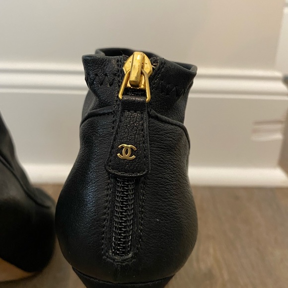 Chanel Black Lambskin Leather Boots with Gold Tip Heels - Picture 10 of 13